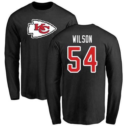 Men Kansas City Chiefs #54 Wilson Damien Black Name and Number Logo Long Sleeve NFL T Shirt->nfl t-shirts->Sports Accessory